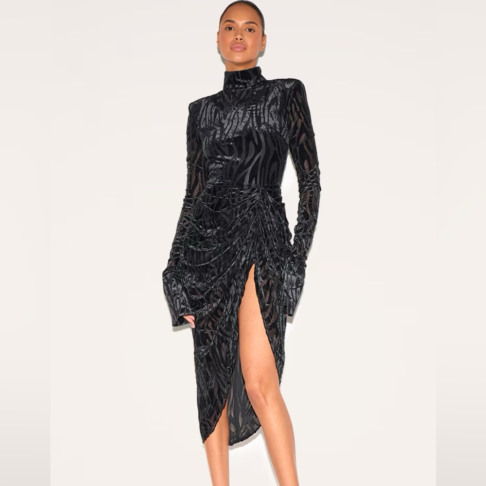 PLT Black zebra print midi dress